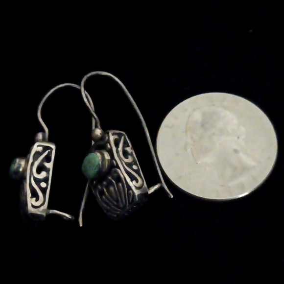 Vintage Bali Natural Turquoise Earthmined Artisan Crafted Earings In Sterling - Picture 8 of 8